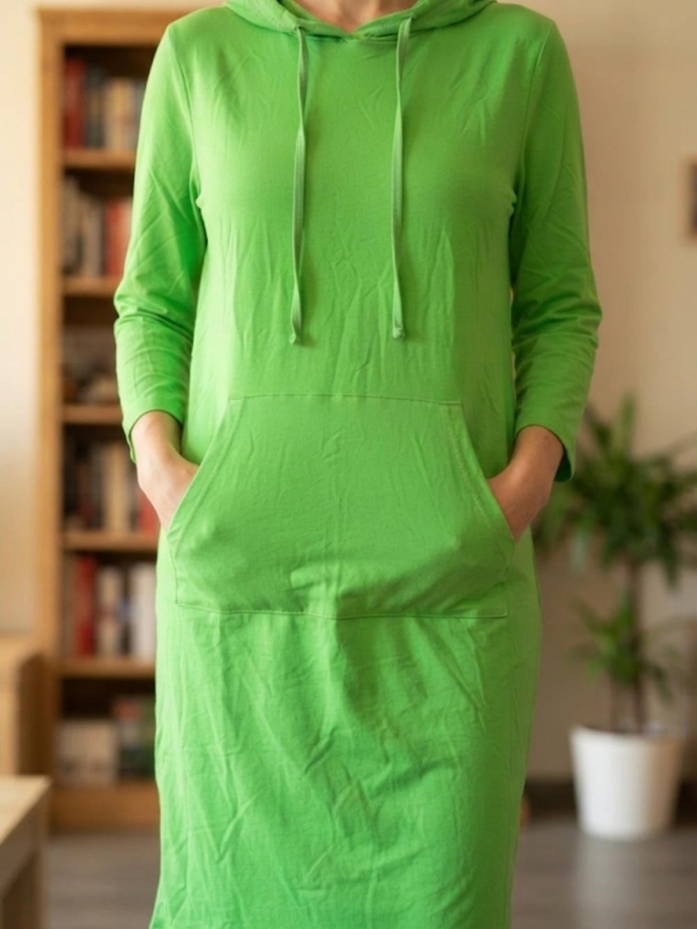 Casual Hoodie Long-Sleeve Dress in Bright Green